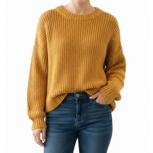Mustard Yellow Knitted Long Sleeves Scooped Neck Sweater by Madison (M)